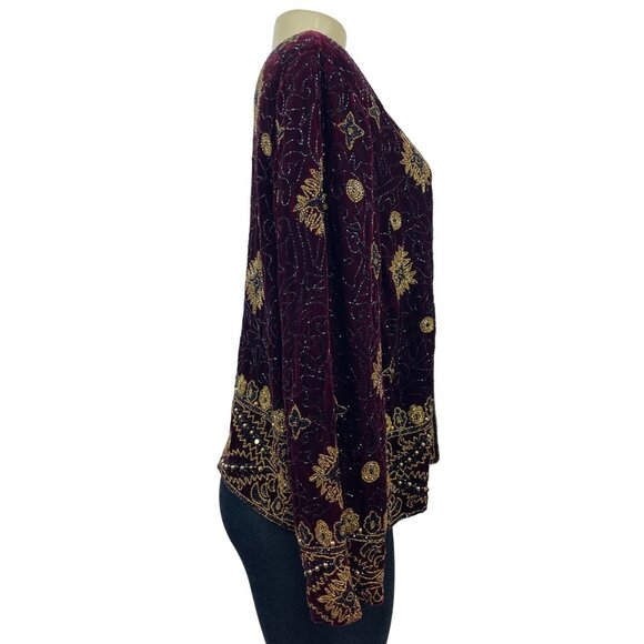 Vtg Adrianna Papéll Women’s Red Volero Velvet with Sequin Beads Sz XS - Picture 3 of 9